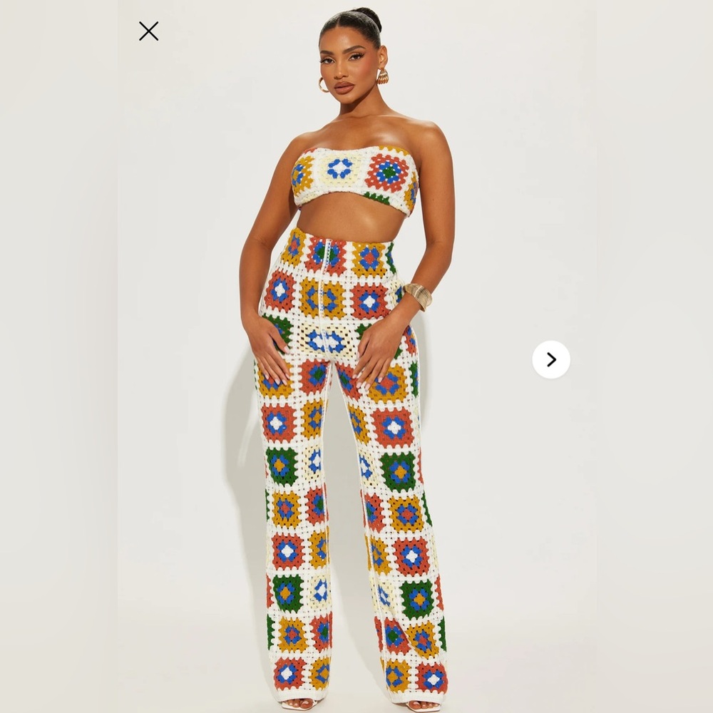 Fashion Nova Red and White Crochet Two Piece Set